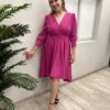 Vestido Corto Fucsia Manga Falda Fluida