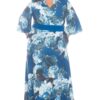 Vestido Largo Manga Larga Estampado Floral Azul