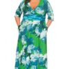 Vestido Largo Manga Larga Estampado Floral Verde