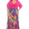 Vestido Largo Manga Larga Estampado Fucsia y Morado