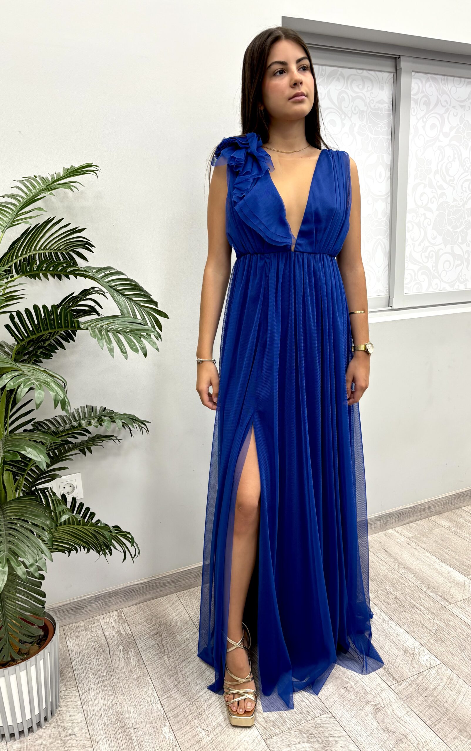 Vestido Largo Tul Azul Tinta