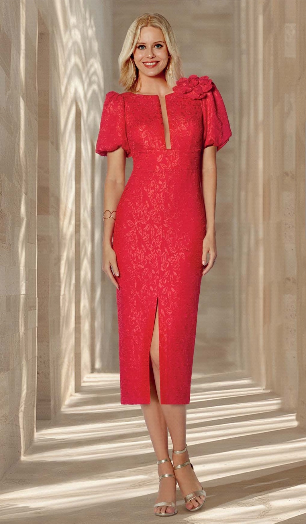 Vestido Brocado Rojo