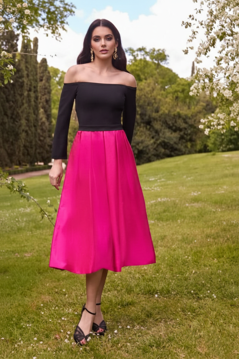 Vestido Corto Rosa Y Negro