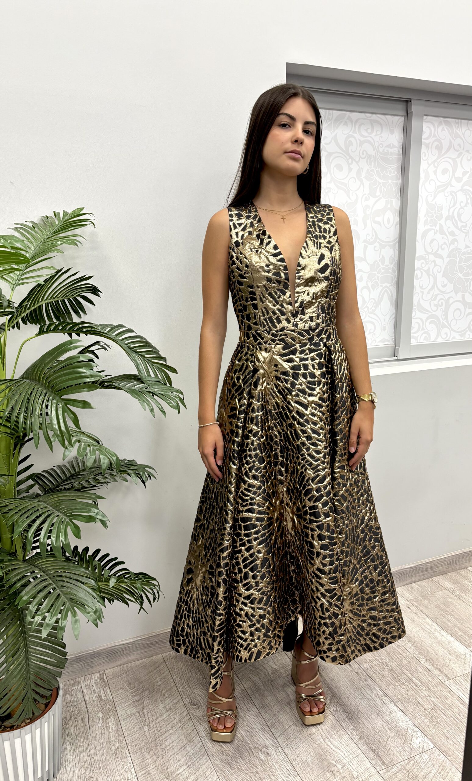 Vestido Jaquard Dorado