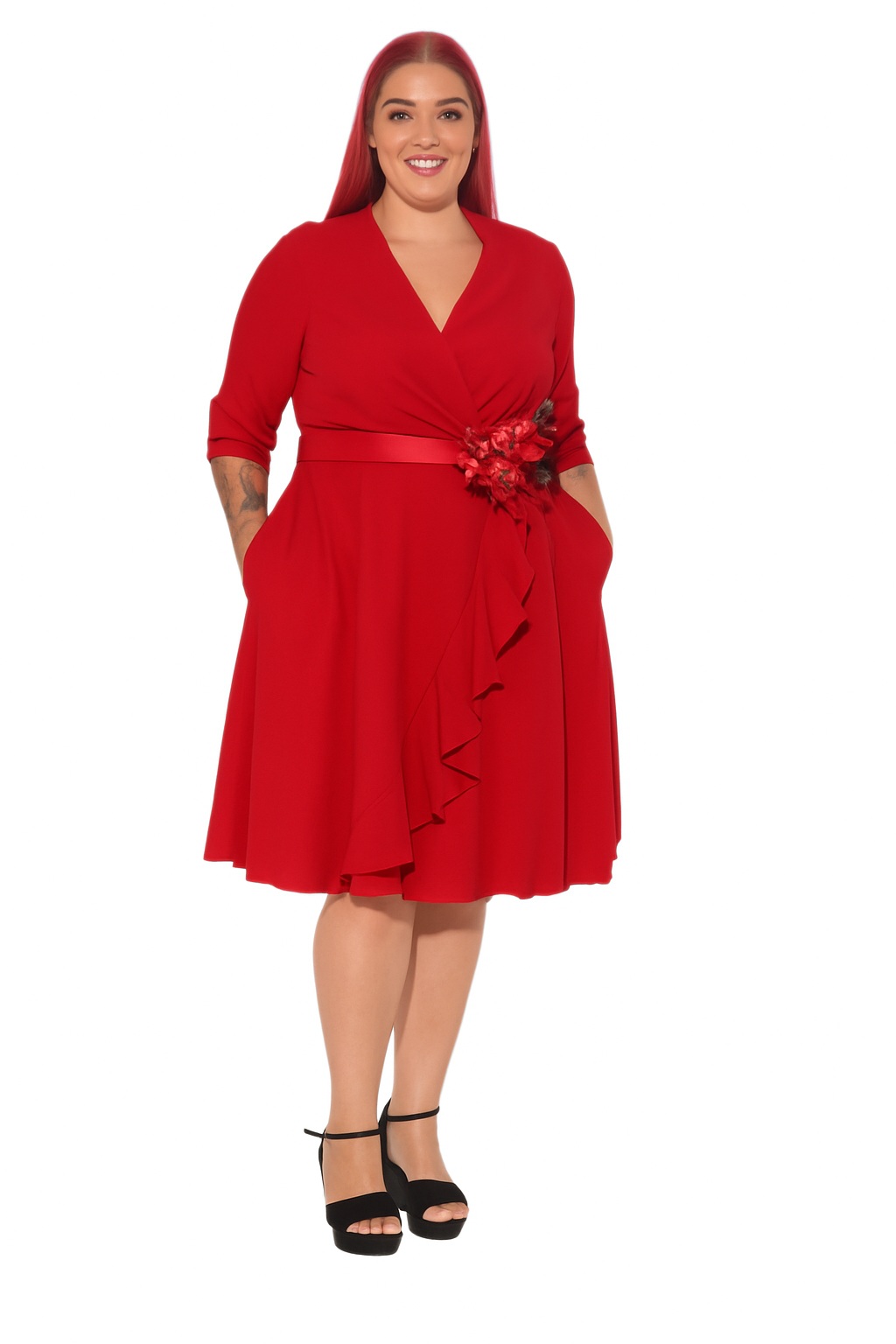 Vestido Corto Rojo Volante Falda