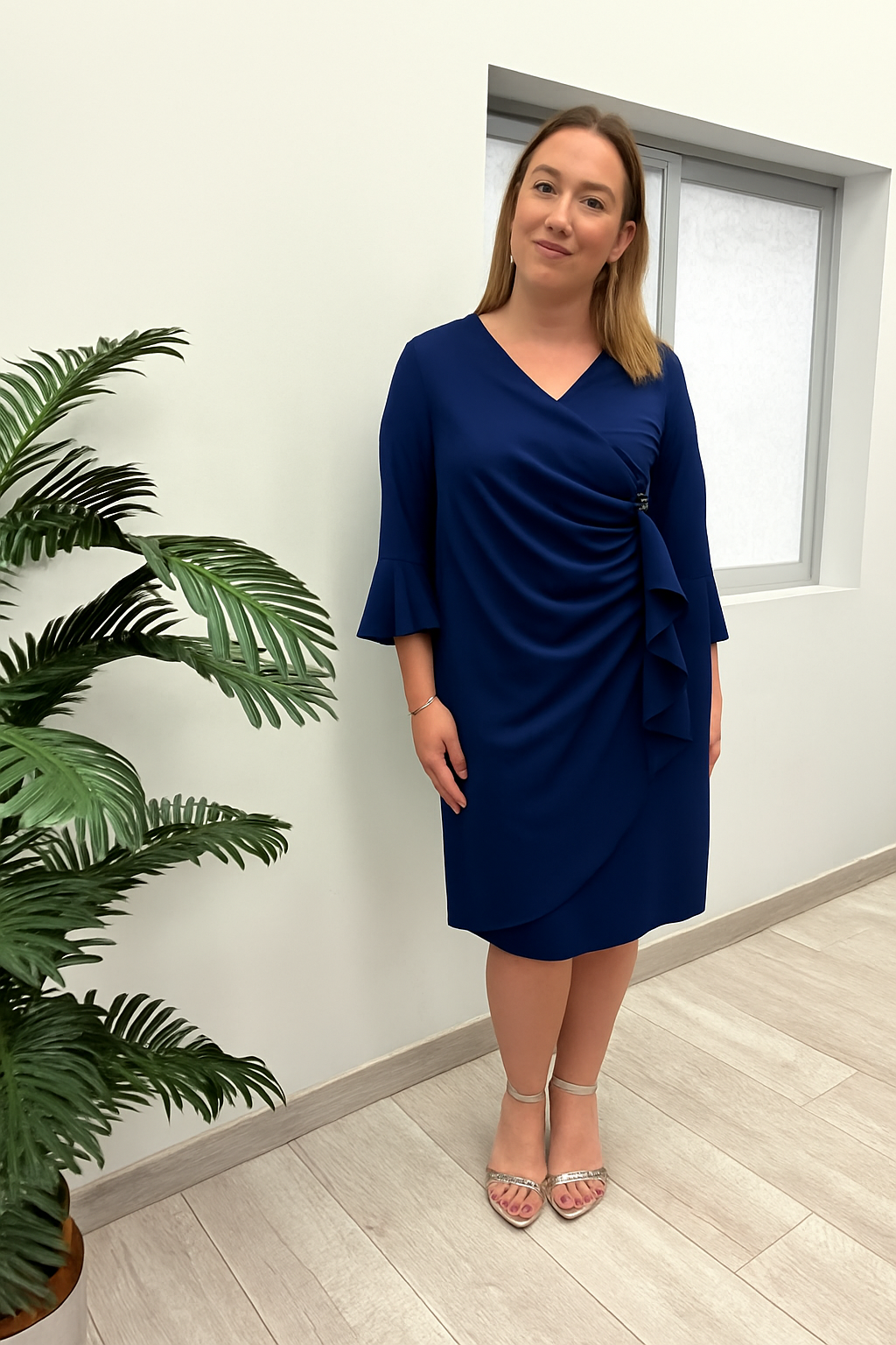 Vestido Drapeado Azul Marino