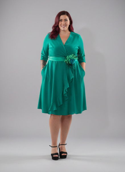 Vestido Corto Verde Volante Falda