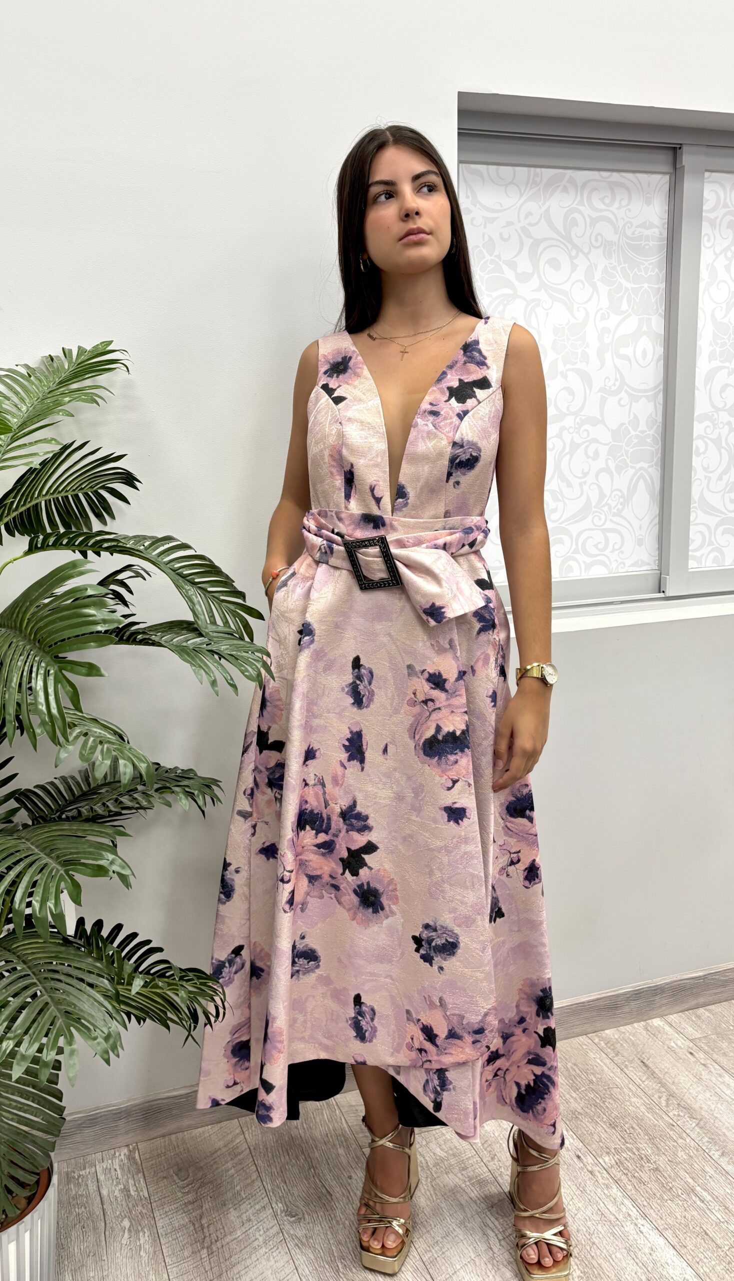 Vestido Brocado Lila