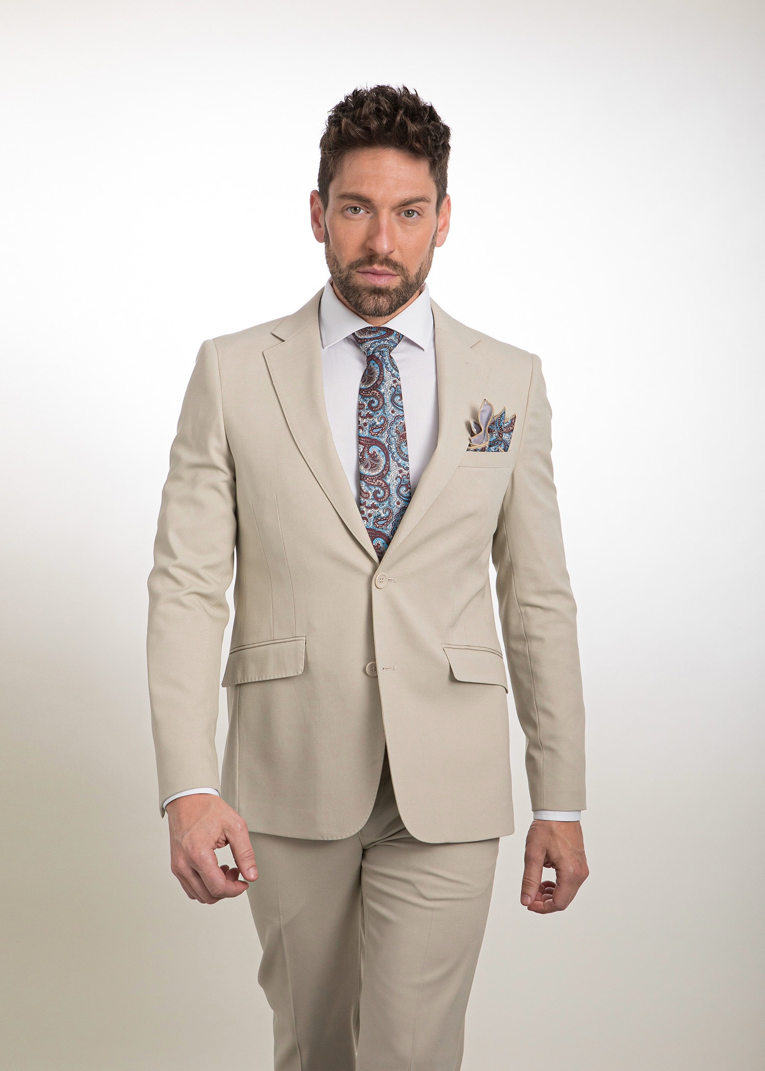 Traje Slim Fit Beige Claro