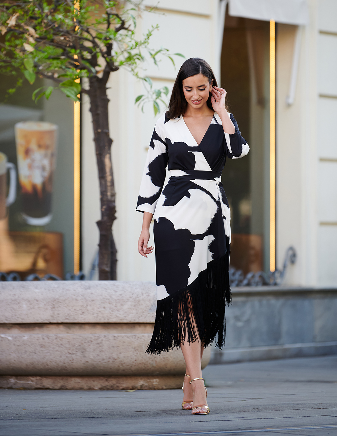 Vestido Midi Flecos Estampado