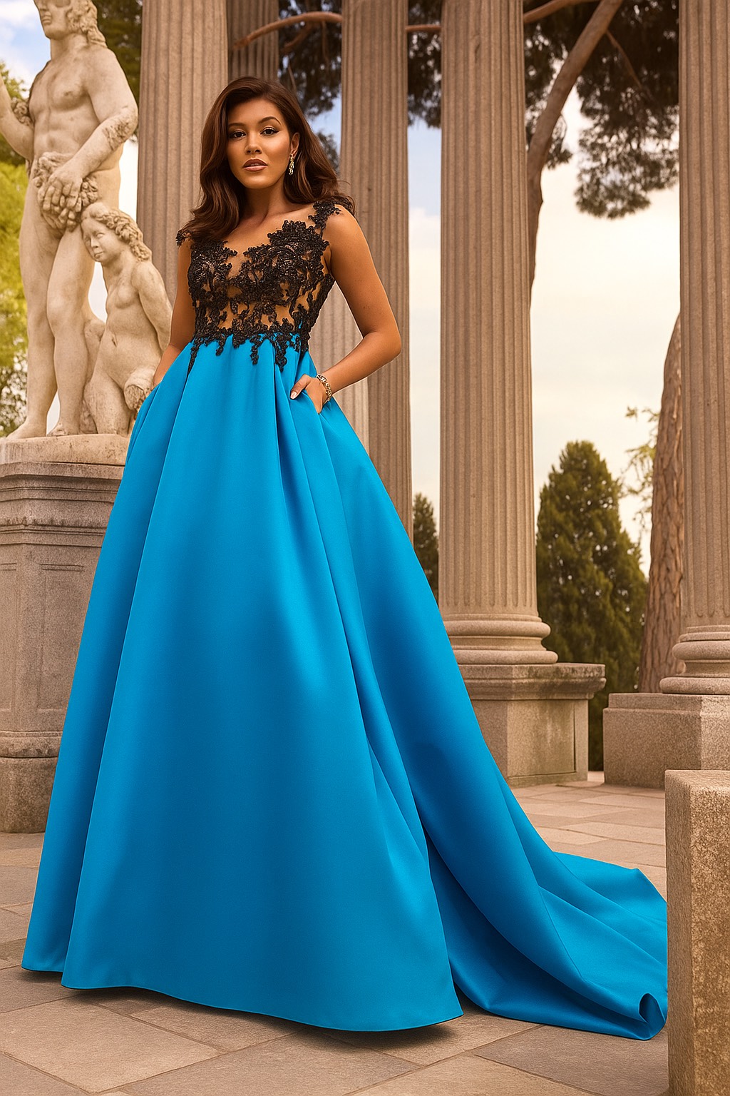 Vestido Estilo Princesa Con Cuerpo de Encaje