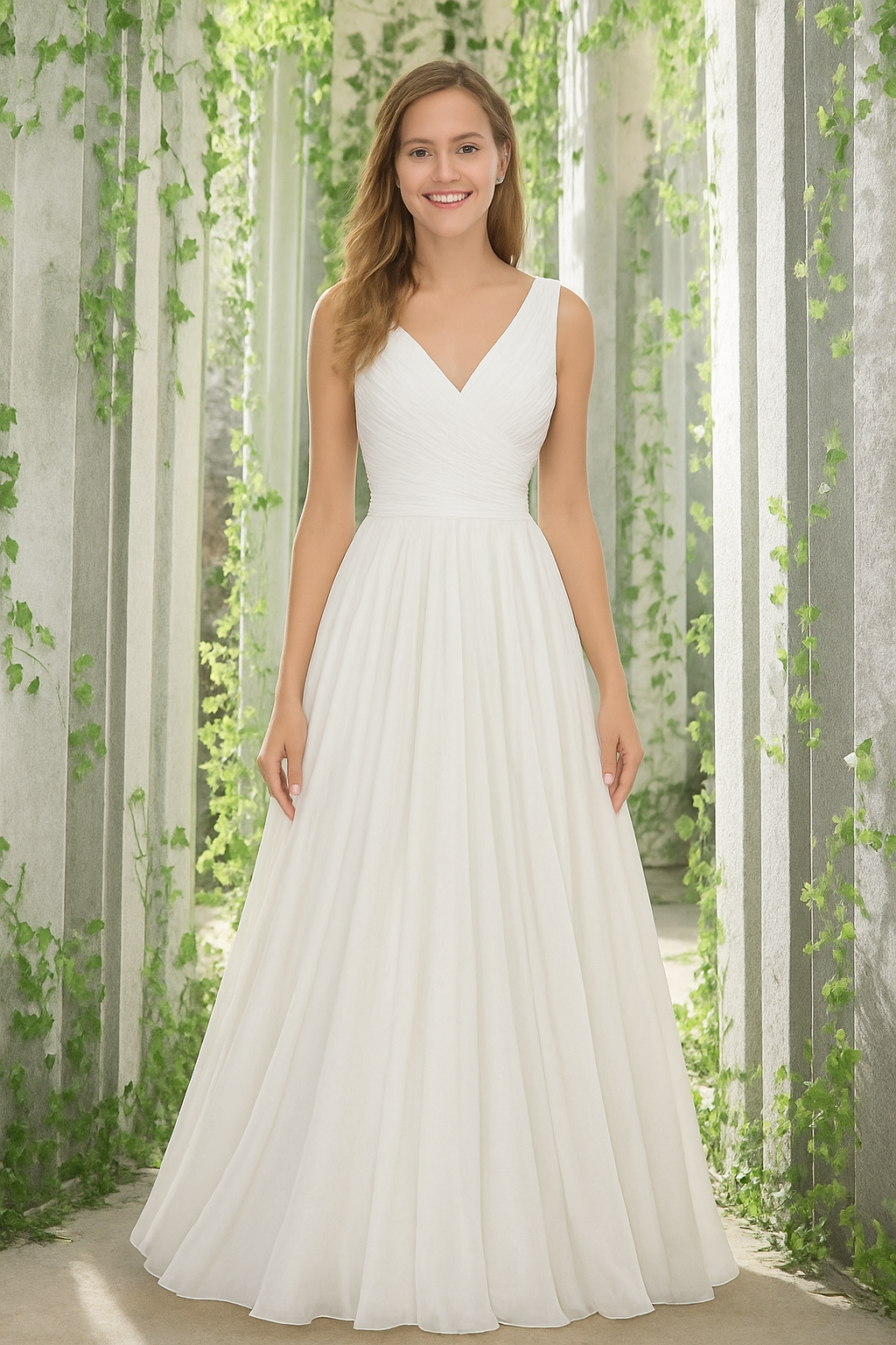Vestido Largo de Novia Drapeado