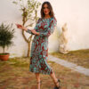 Vestido Midi Floral Marrón y Turquesa