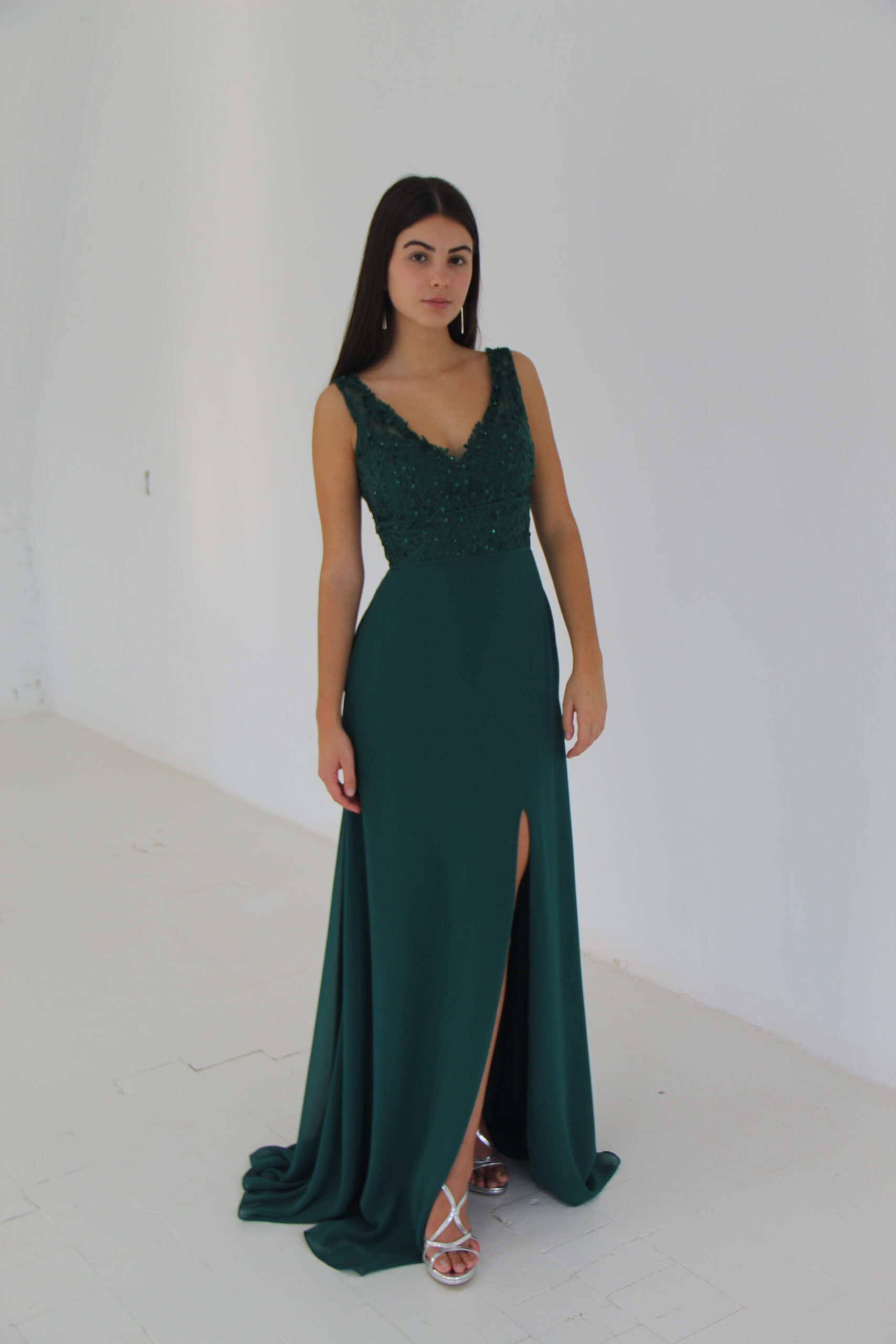 Vestido Verde Brillos Tirantes