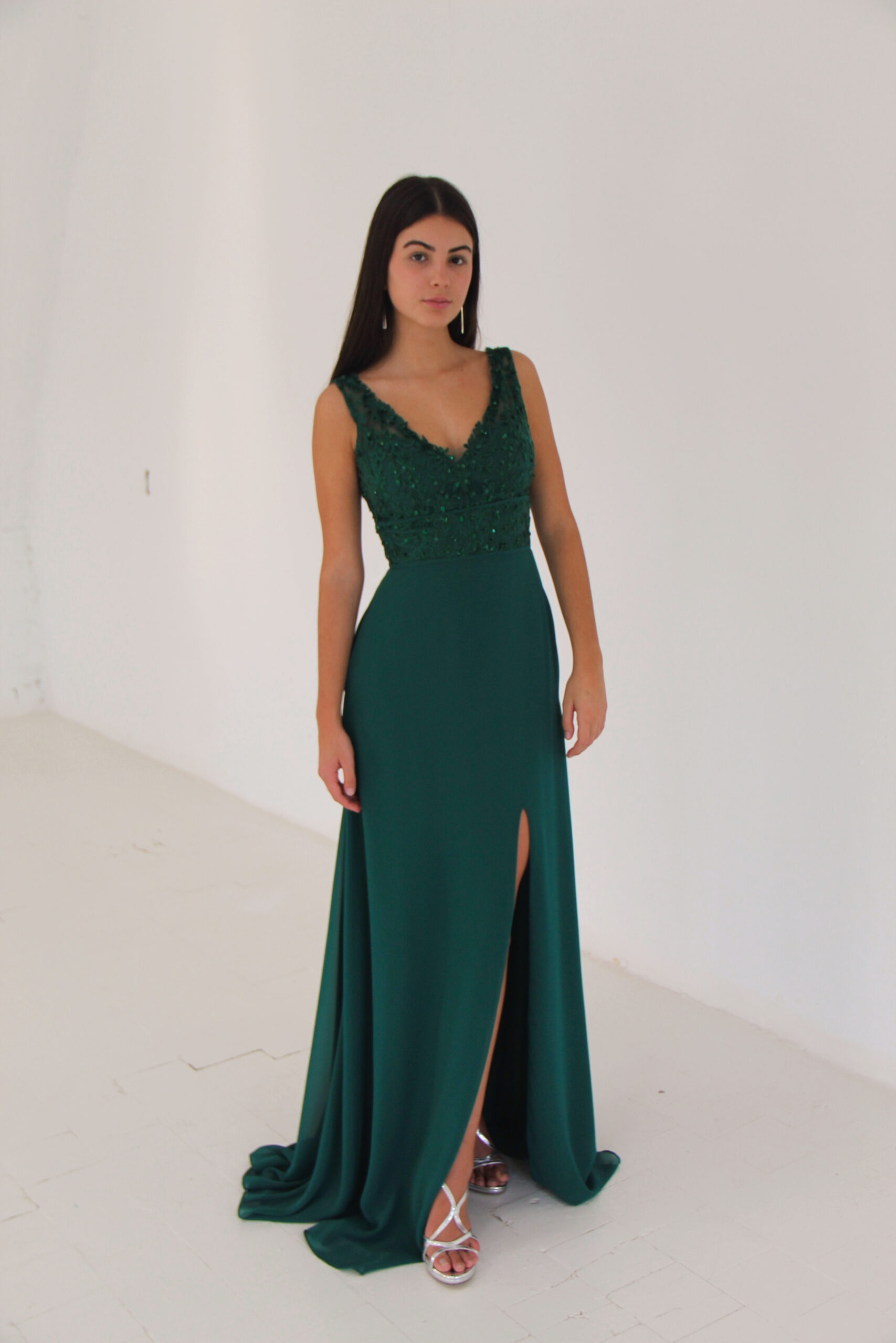 Vestido Verde Brillos Tirantes