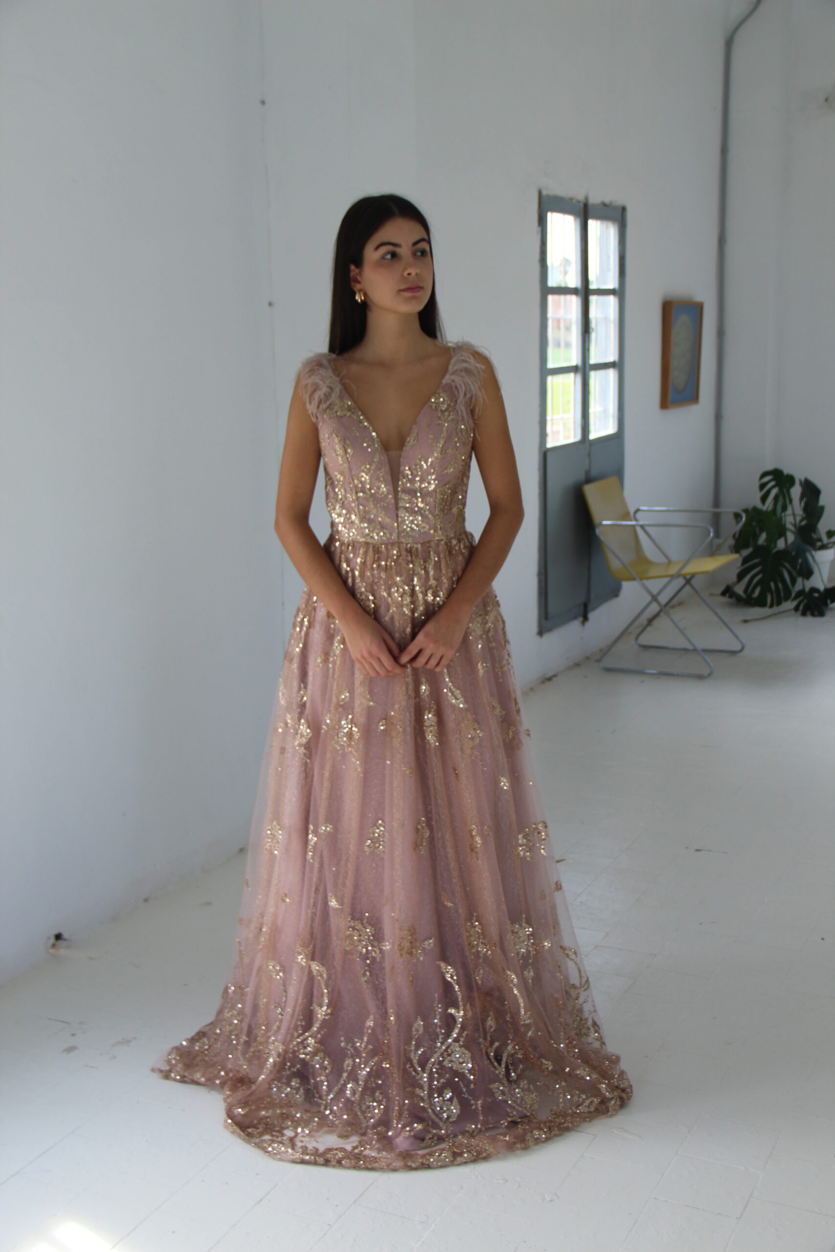 Vestido Brillos Rosa Palo