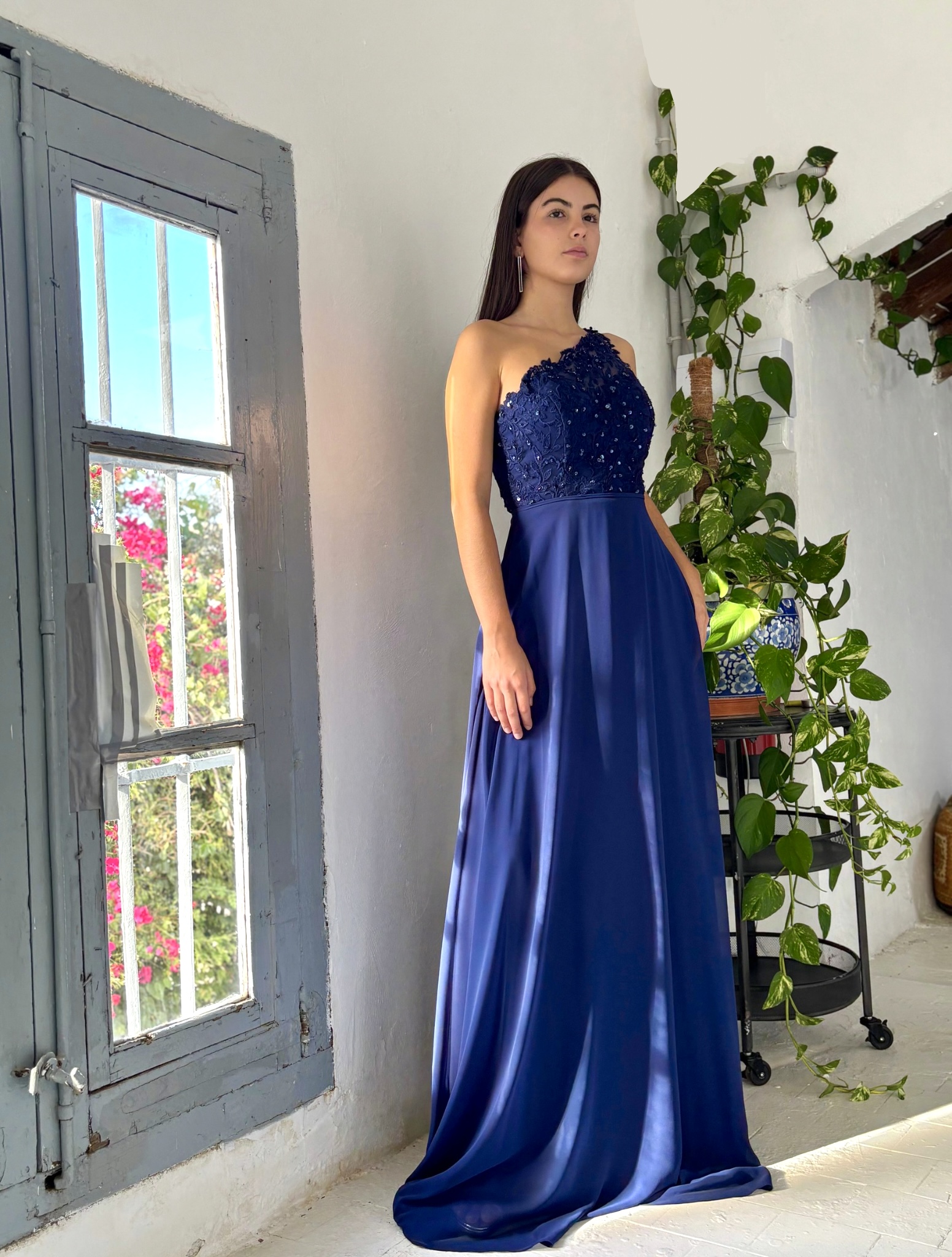 Vestido Azul Marino Un Tirante