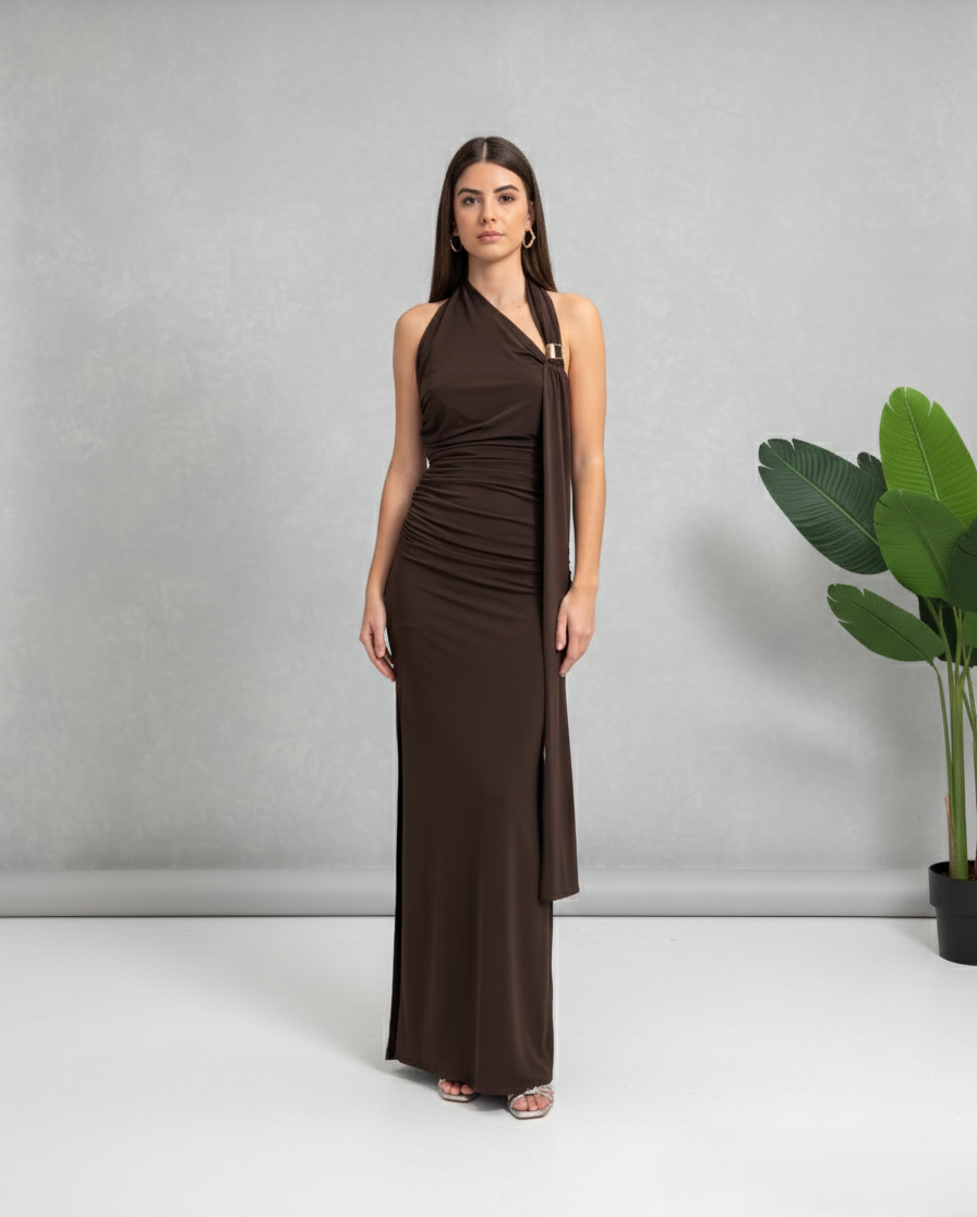 Vestido Drapeado Chocolate