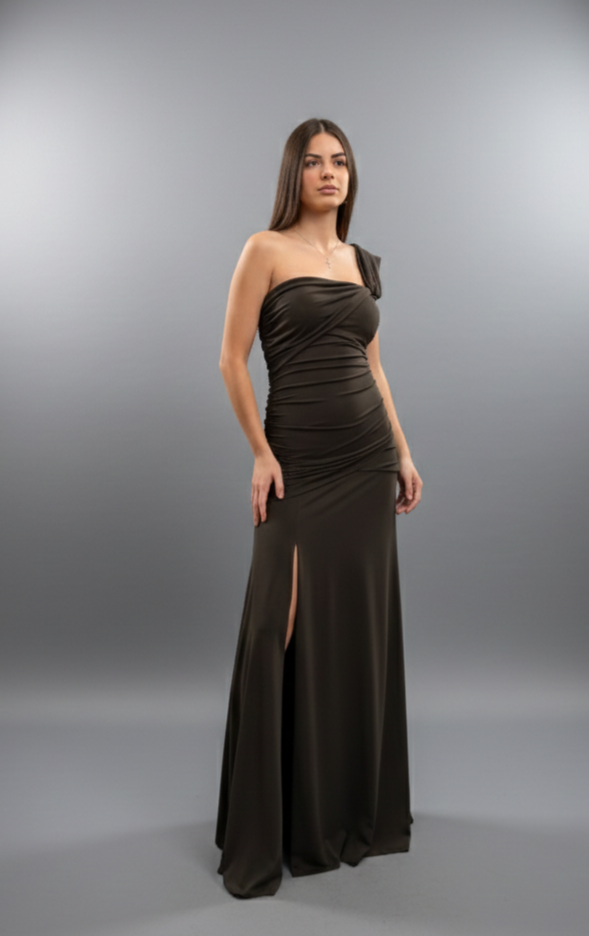 Vestido Drapeado Marrón