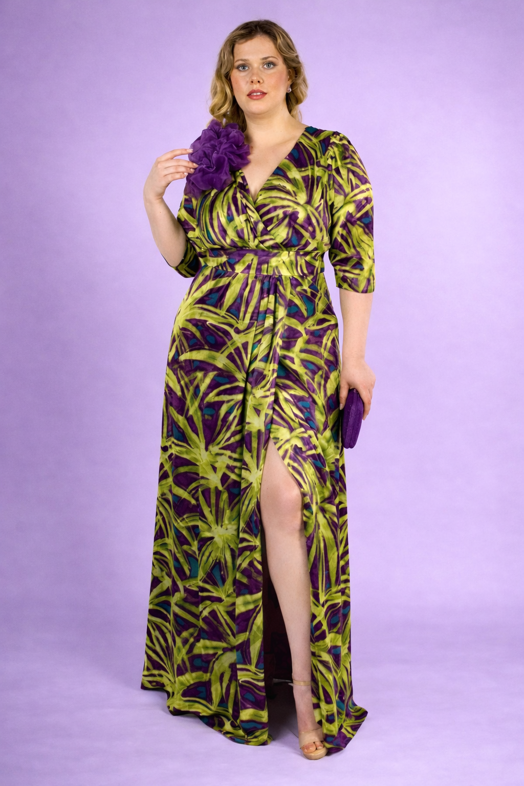 Vestido Largo Estampado Morado