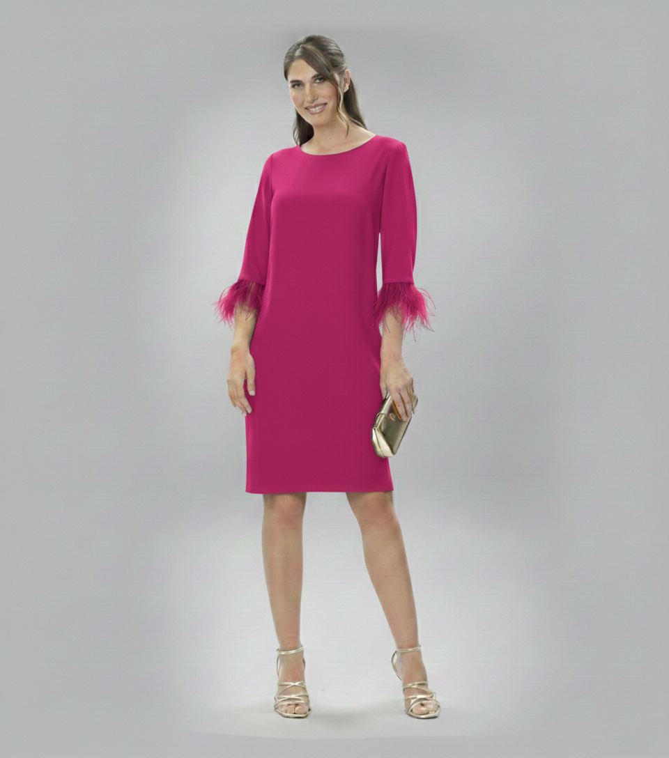 Vestido Midi Plumas Rosa
