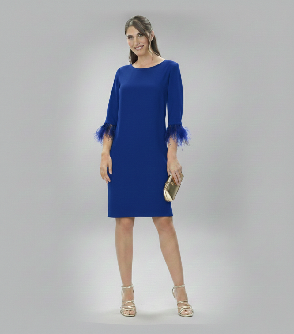 Vestido Midi Plumas Azul