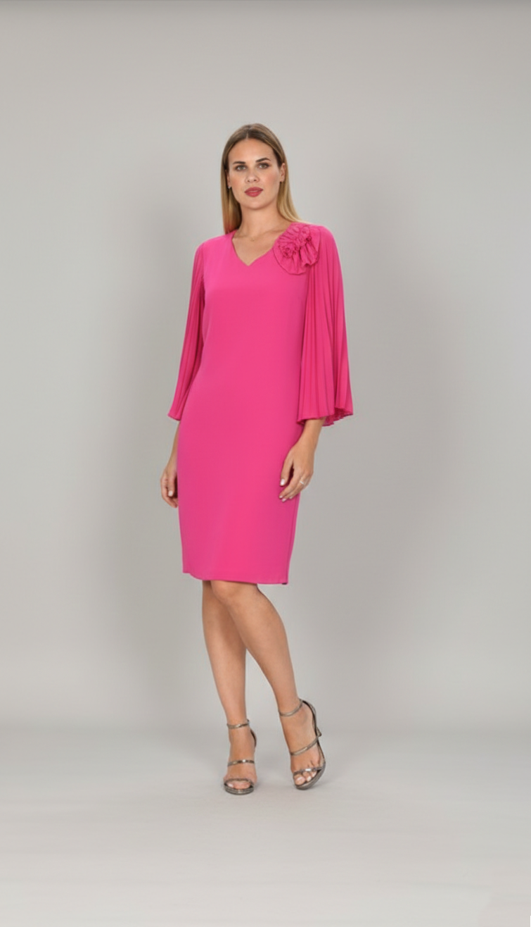 Vestido Rosa Manga Plisada