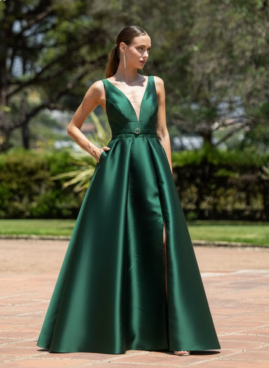 Vestido Largo Verde Botella