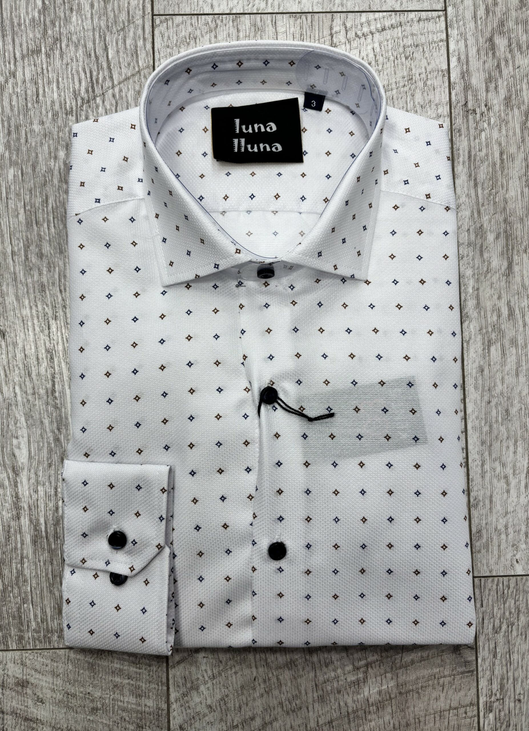 Camisa Blanca Detalles Beige Azul