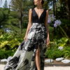 Vestido Largo Blanco y Negro Brillos
