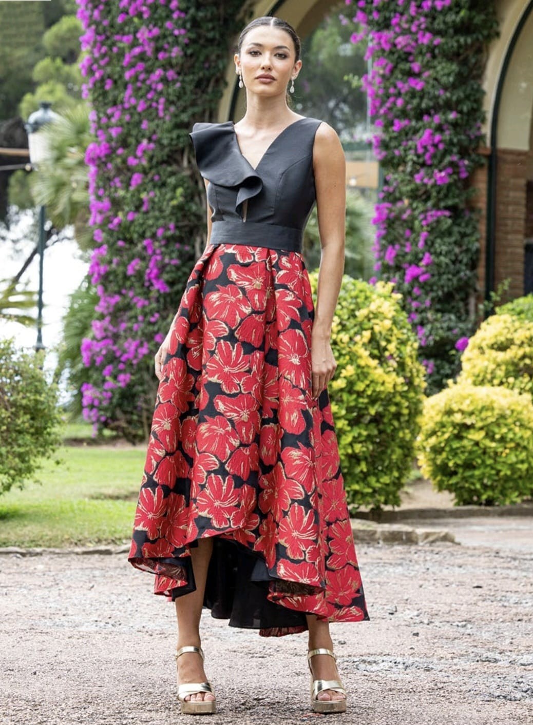 Vestido Midi Estampado Rojo