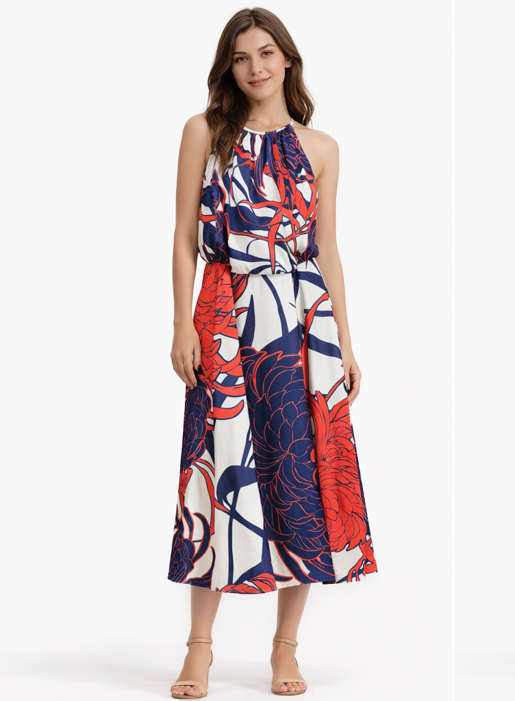 Vestido Midi Estampado Halter