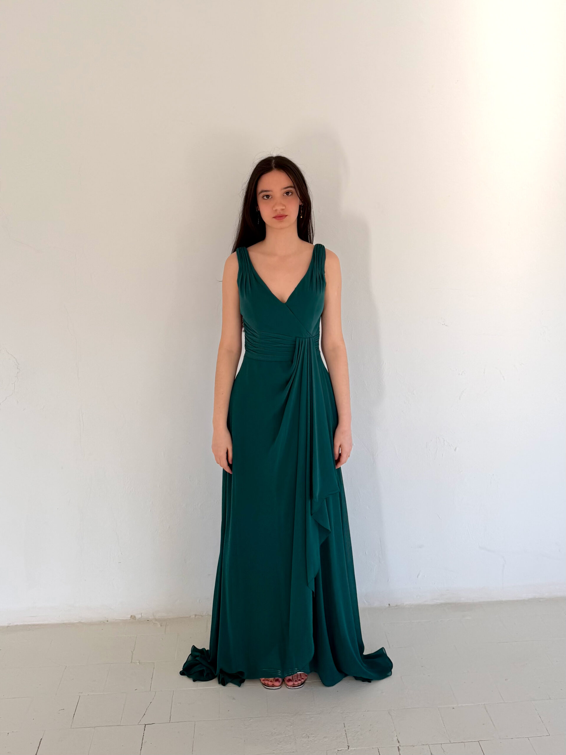 Vestido Largo Verde Drapeado