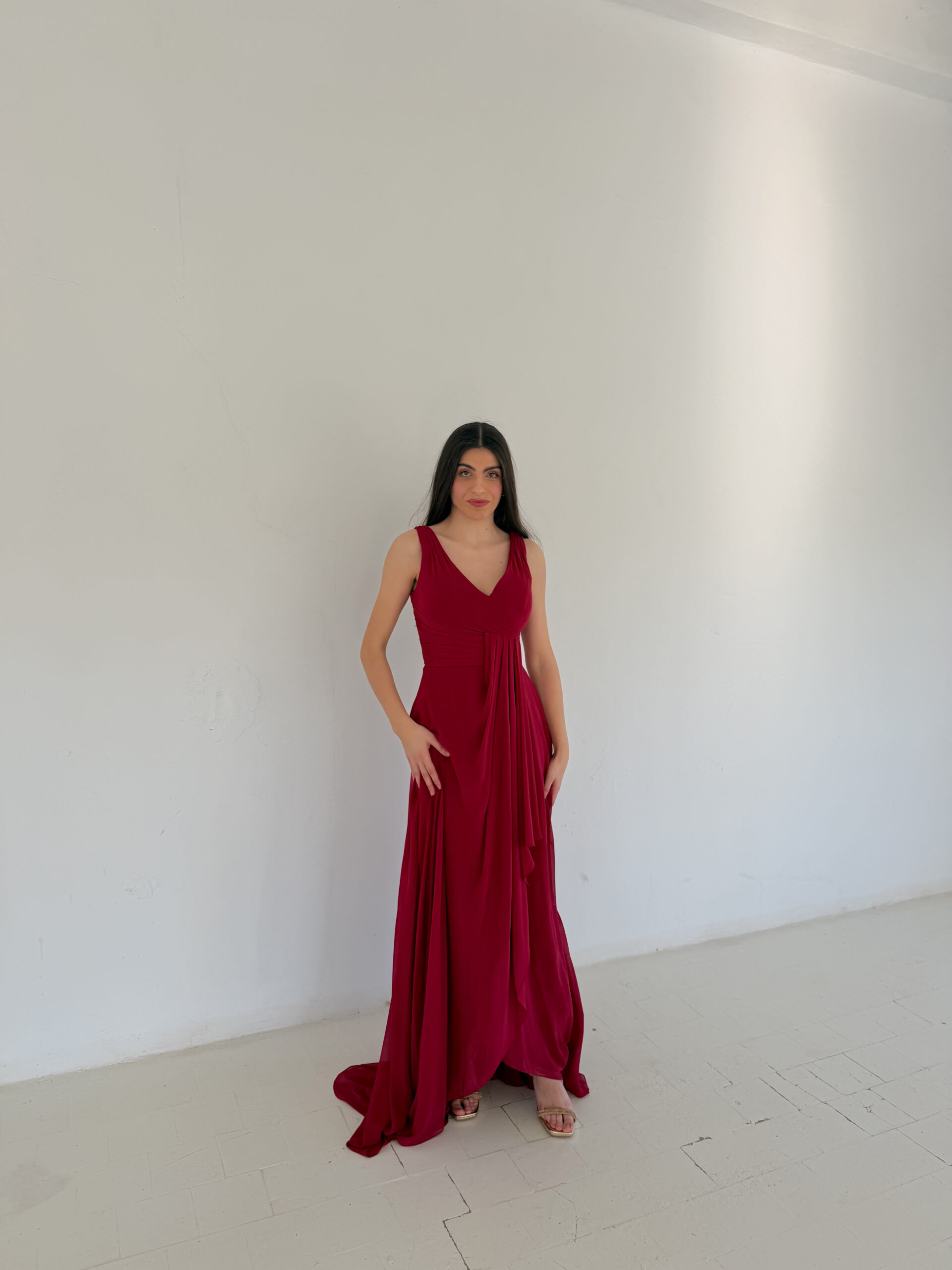 Vestido Rojo Largo Drapeado