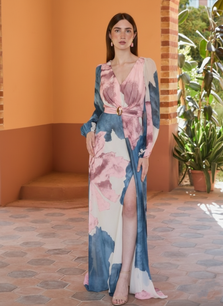 Vestido Largo Estampado Gasa