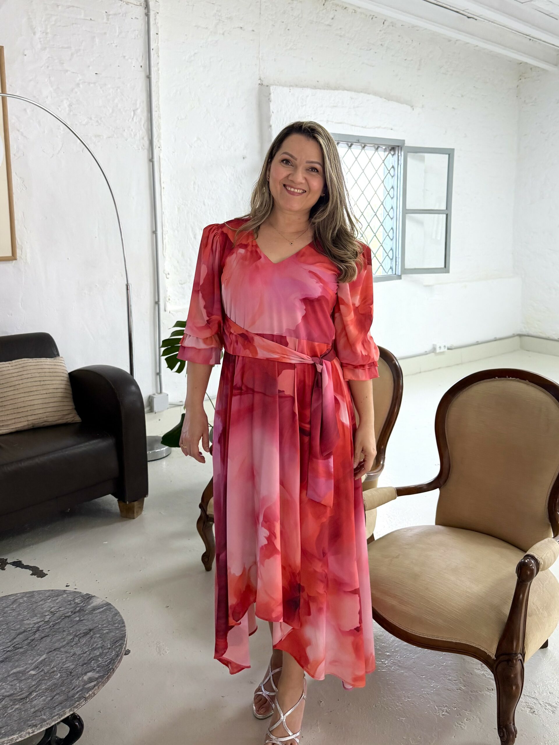 Vestido Midi Estampado Picos
