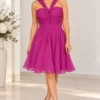 Vestido corto gasa fruncido