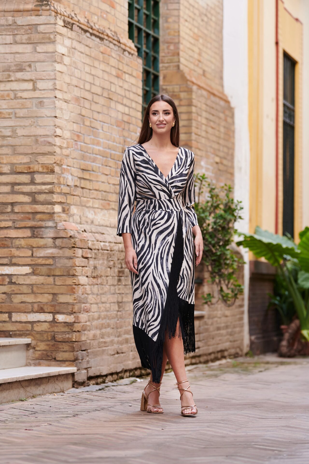 vestido midi animal print