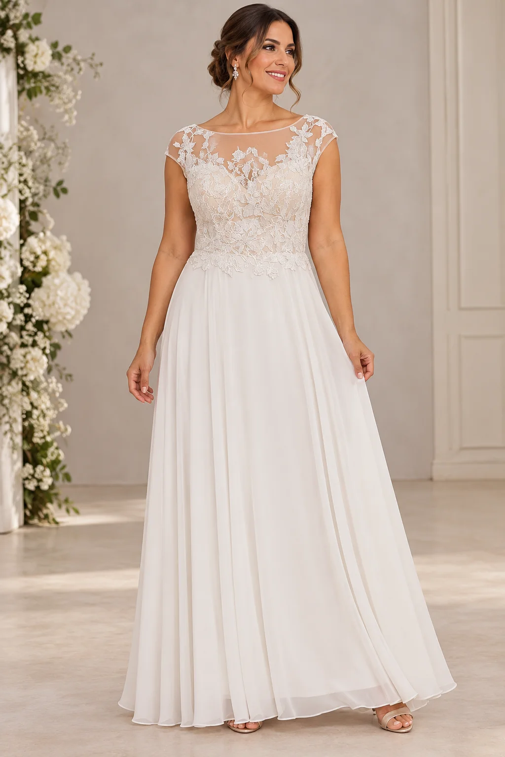 Vestido novia tul encaje floral